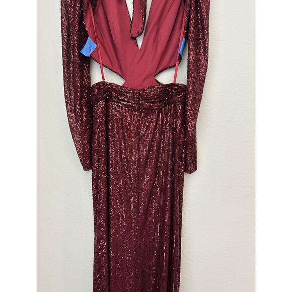 Ieena For Mac Duggal Wine Long Sleeves Sequin Evening Dress 26739 Size 2 - Picture 9 of 15
